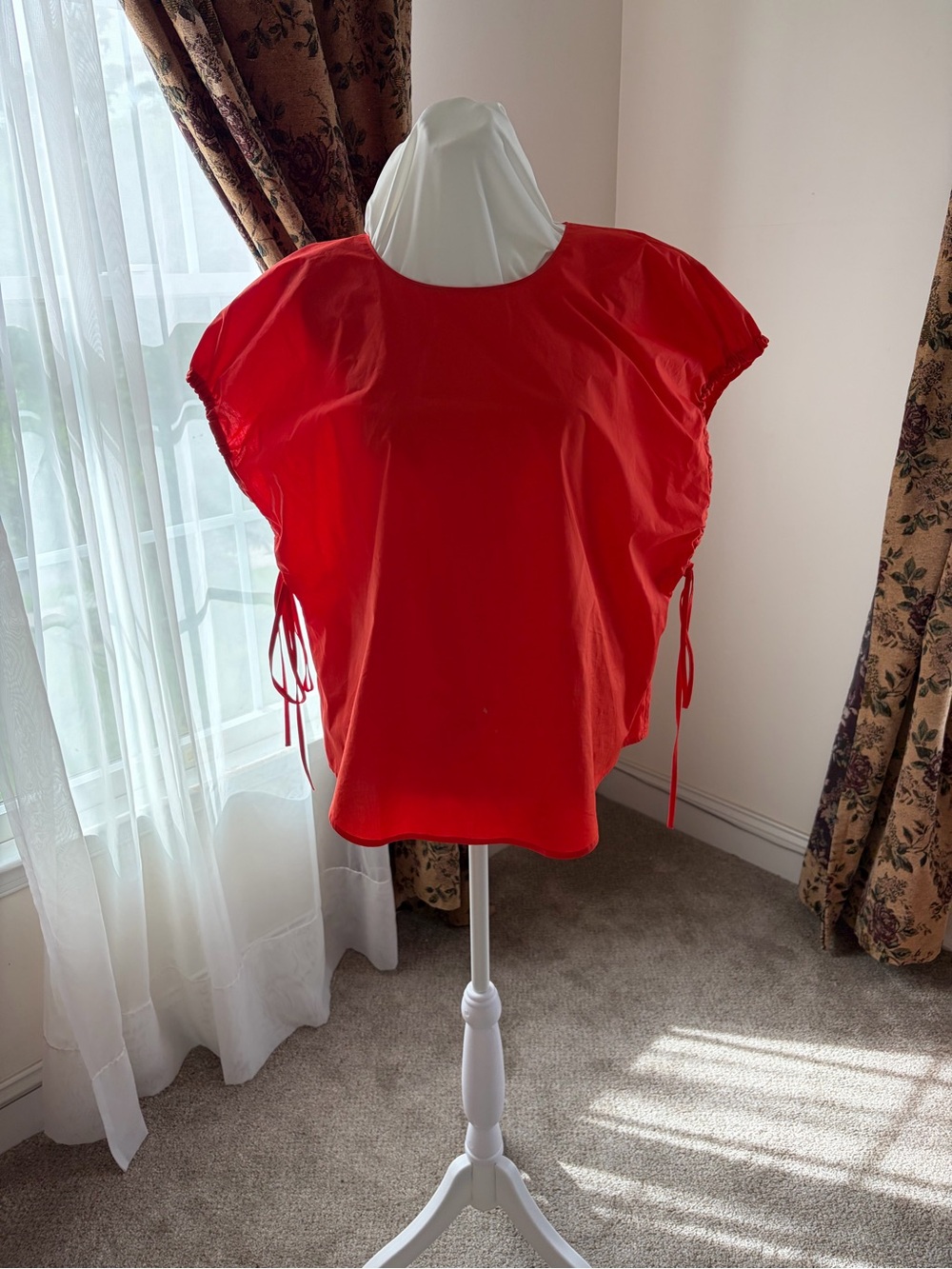 Banana Republic Bright Red Short Sleeve Tie-Detail Blouse